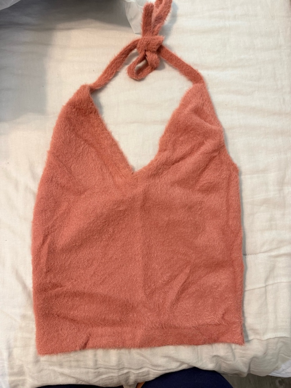 Gymshark Fuzzy Halter Crop Top in Coral Pink